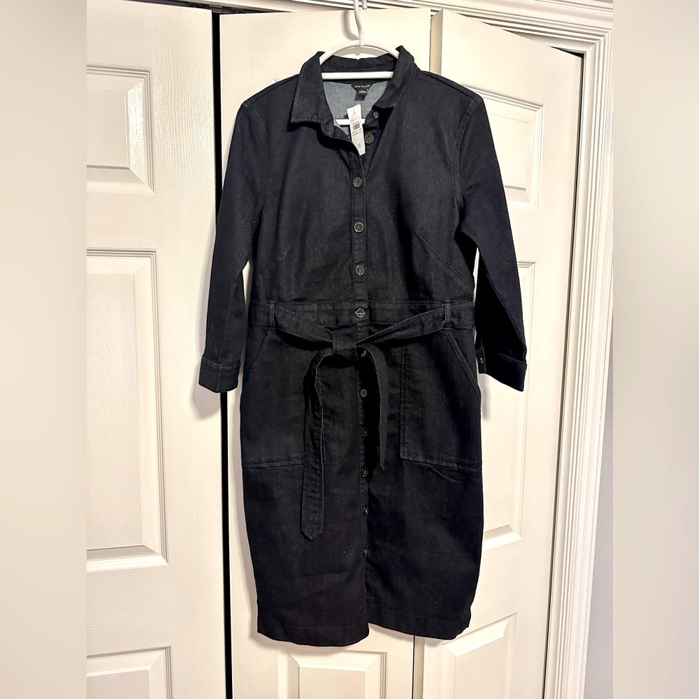 Ann Taylor Denim Shirt Dress Dark Wash 10 Medium Classic Casual Button Down